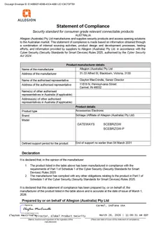 Statement of Compliance - Cyber Security Rules - Schlage Gateways