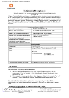Statement of Compliance - Cyber Security Rules - Schlage Keypad Controllers